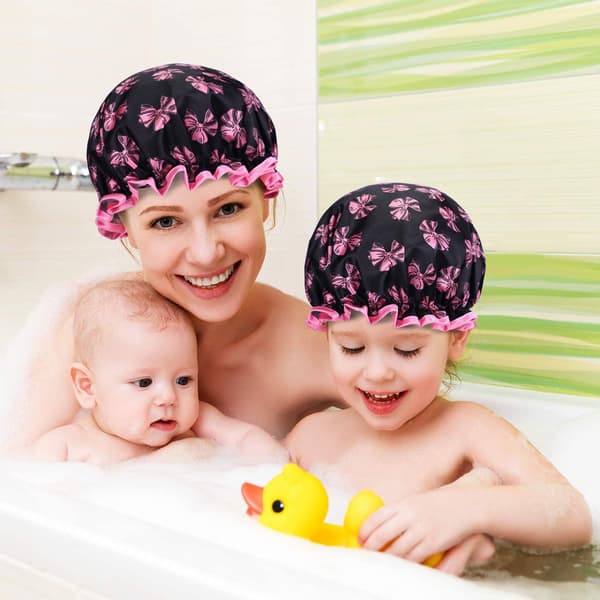 2-pakks Dame Badehette Gjenbrukbar Dobbelt Lag Vannresistent Dusjhette Vanntett Elastiske Hetter for Damer Spa Salong