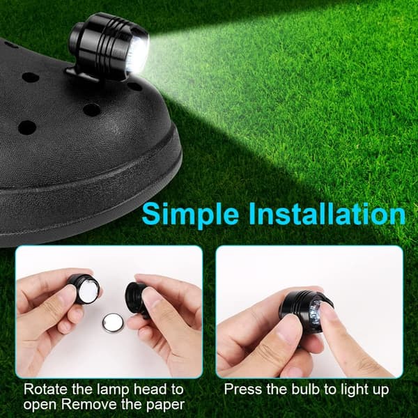 2 stk. Hodelykter for Croc (Svart), Crocs Hodelykt IPX5 Vanntett med 3 Lysmoduser, Croc Sko Hodelykt ABS Krokodille Hodelykter LED Lys for C