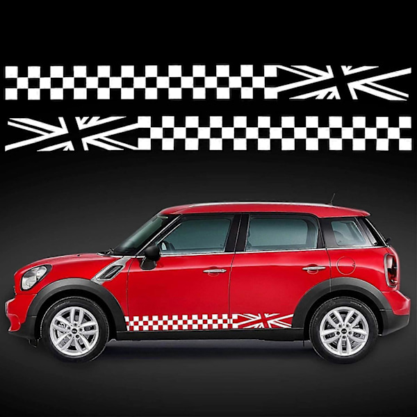 Hvidt 1 Par 200cm Racing Ternet Flag Side Stribe Klistermærke Plaid Gitter Grafik Stribe Vandtæt Dør Side Klistermærke Trim