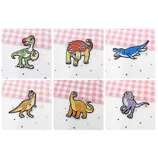 Sett med 15 datamaskin tegneserie dinosaur broderi klistremerke utenrikshandel stryke lapp søt tegneserie DIY klær tilbehør stoff klistremerke