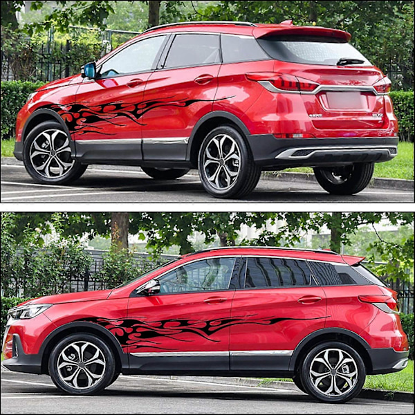 2 Stykker 261cm Flammer Grafikk Bil Karosseri Side Klistremerker Flamme Racing Sport Stripe Dekal for Bil Vinyl Klistremerke Universell for Alle Bil SUV Lastebil
