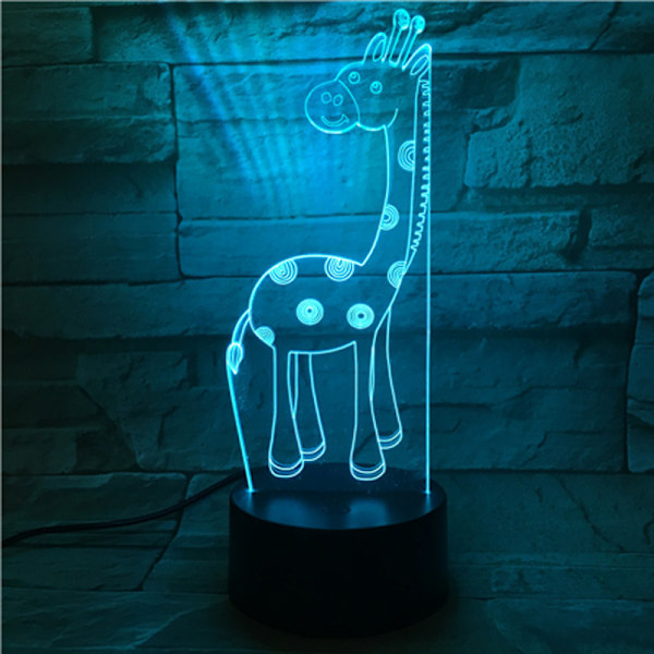 Akryl 3D LED Girafflampa Liten Nattlampa Touch Switch Atmosfärslampa 7 Färger Ändrar Sittande Gif