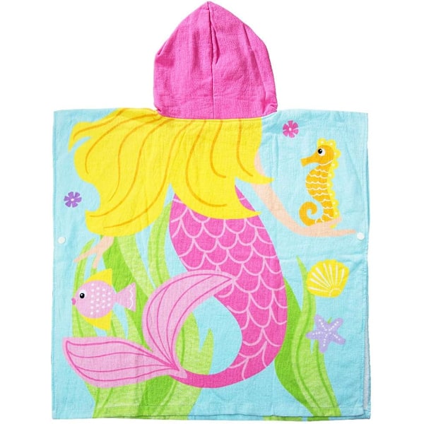 Cotton Children's Bath Poncho Children's Bath Towel Hooded Poncho for Boys and Girls Hooded Bathrobe(Mermaid)