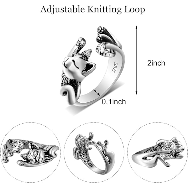 Justerbare Strikke-Loop-Ringe Vævede Ringe Åben Fingerholder Hækling Strikke-Loop Tilbehør Sød Kat Garn Guide Holder til Håndvævning Hækling L