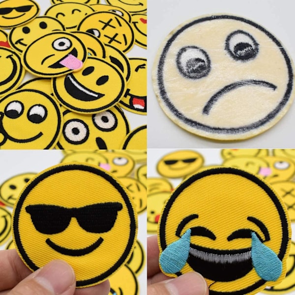 Broderi-lapp 26 stk Emoji-udtryk Sy Jern-på-lapper Børns Jern-på-Ecusson til Tøj T-shirt Jeans Jakke Taske DIY