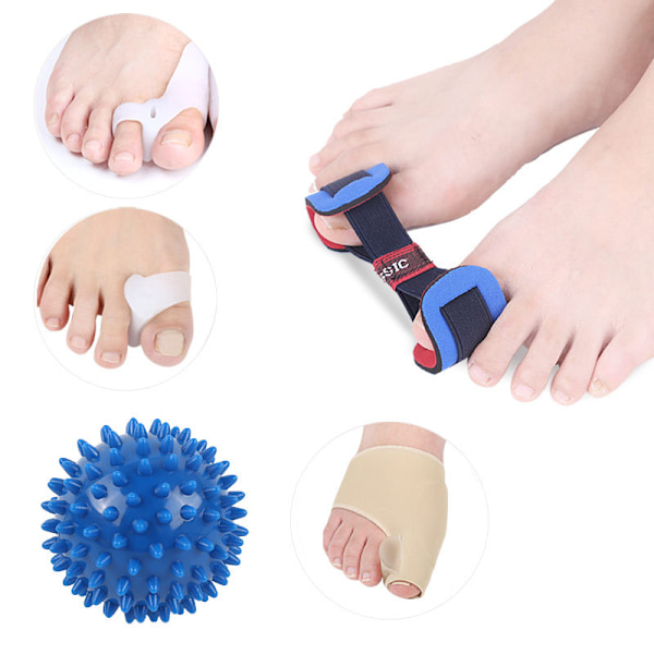 Tumvalguskorrigering femdelad förpackning plantar massageboll tåseparator tumme tåkorrigeringsplatta igelkottboll