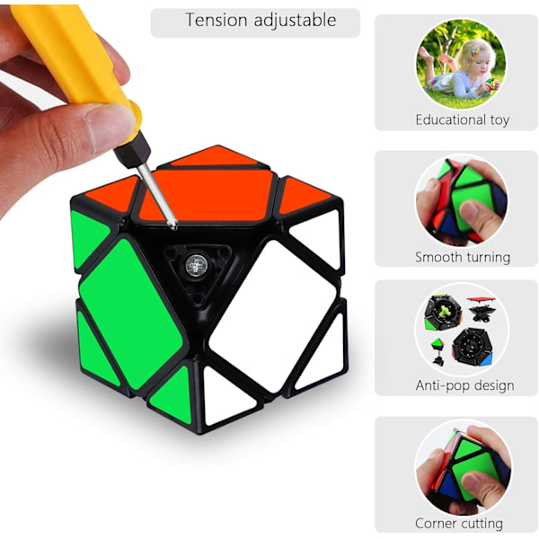 Speed Skewb Magic Glatt Speed Cube Puslespill Twist Magic Cube Julegave til Barn Voksne Svart, 6.2cm