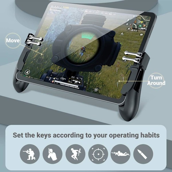 PUBG Gamepad for iPad Tablet Controller 4 Triggers Gamepad Joystick med Rotterbart Stativ for Android iOS Tablet med Tykkelse Mindre enn 10mm