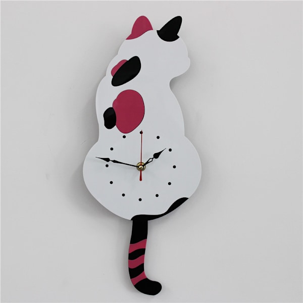 Vit kreativ akryl katt väggklocka med katt svans pendel (42cm x 18cm) Heminredning för vardagsrum, sovrum, kök - Batteri ingår ej