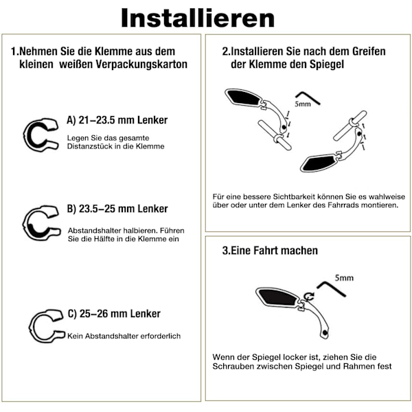 Sykkel Bakspeil HD Motorsykkel Speil i Rustfritt Stål (1 Stykke Venstre Kvadrat) - Generasjon 2.0 Sykkel Bakspeil