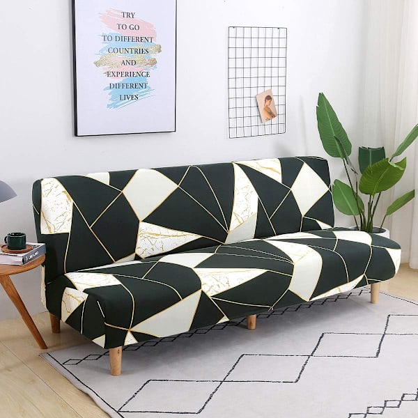 Armløs Sofa Betræk 3 Personer Stræk Sofa Betræk Fuld Dækning Foldbar Sofa Beskytter, Universal Geometrisk Mønster Skridsikker Sofa Håndklæde 190-210cm (Farve B