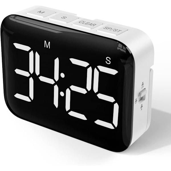 Digital Køkken Timer 4 Tommer Stor LED Skærm Magnetisk Timer med Justerbar Lysstyrke og Lyd Stopur Timer til Børn og Ældre - Batterier