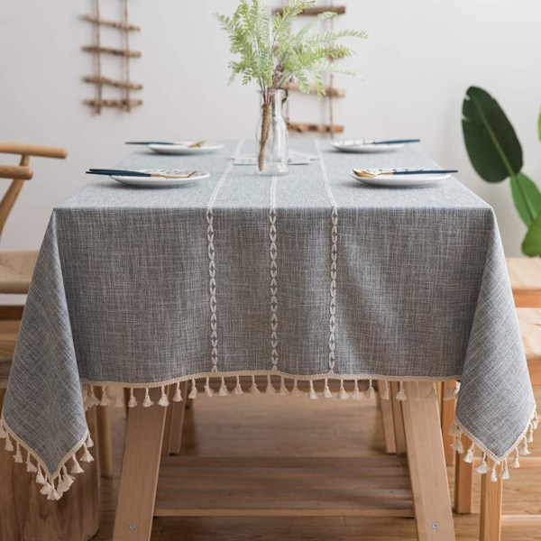 Square Tablecloth Tablecloth (Fashion Grey,Square,140 x 140 cm)Cotton and Linen Fabric with Tassel Washable Table ClothModern for Kitchen Table Dec