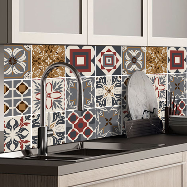 Badrums- och kökskakelklistermärken 20 stycken 15x15 cm - PS00009 Vattentät PVC-lim väggdekoration Azulejos mosaik cementplattor