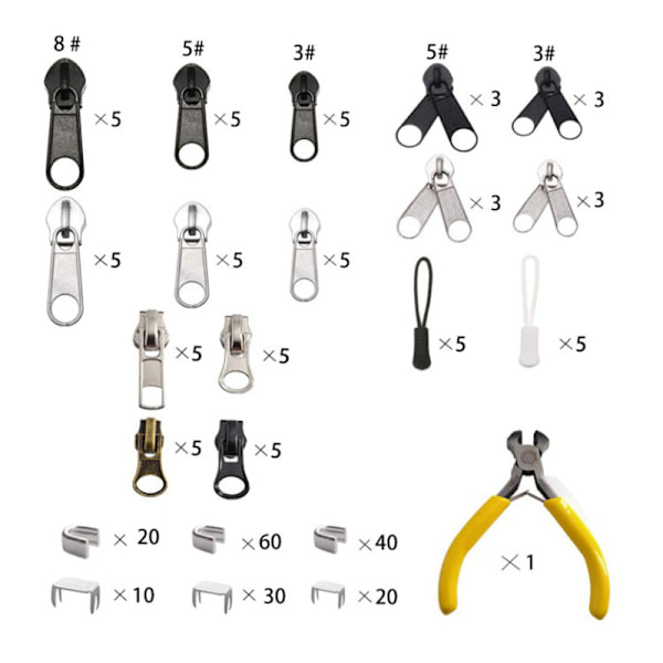 90 st reparationsset för blixtlås, blixtlåsersättning, blixtlåsinstallationsverktyg, väskor, jackor, tält