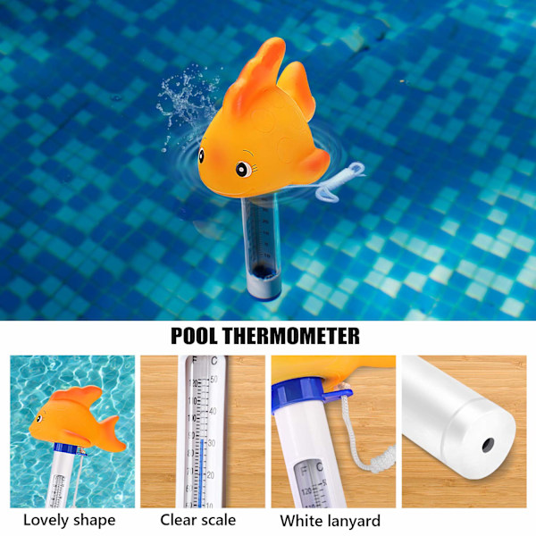 Simtermometer för simbassäng, (guld) flytande pooltermometer söt tecknad termometer används för vattentemperatur för spa bad simbassänger badtunna F