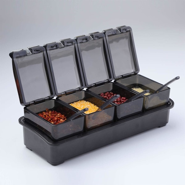 Kryddbox set, 4 delar flaskor salt kryddburk, kryddburkar kök kryddbehållare förvaringsburkar med 4 skedar