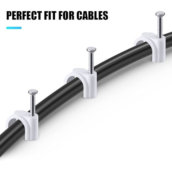 500 stk Runde Kabelbinder med Stålspiker, AGPTEK Kabelbinder i 5 Ulike Størrelser 4mm/5mm/6mm/8mm/10mm, Festesystem og Kabelorganisering, Hvit