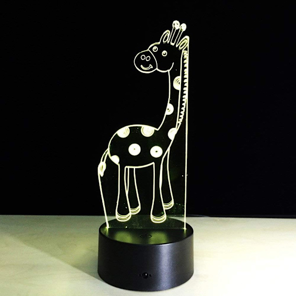 Akryl 3D LED Girafflampa Liten Nattlampa Touch Switch Atmosfärslampa 7 Färger Ändrar Sittande Gif