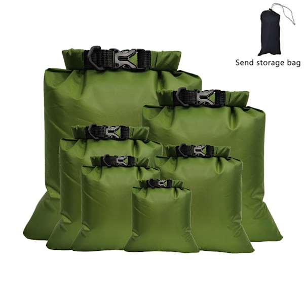 6 Vanntette Tørreposer (Grønn), 1,5L /2,5L/3L /3,5L /5L /8L Lett Tørreposer Bærbar Tørrepose for Utendørs Vandring, Fiske, Camping