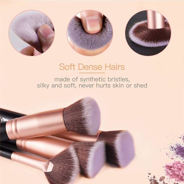 Makeupbørster 16 stk. Sort Guld Makeupbørstesæt til Foundation Blending Ansigtspulver Øjenskygge