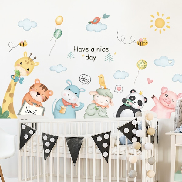 Jungle Dyr Vægmærker Vægstickers Mural Decals Elefant Safari Giraf Panda til Børneværelse Babyværelse