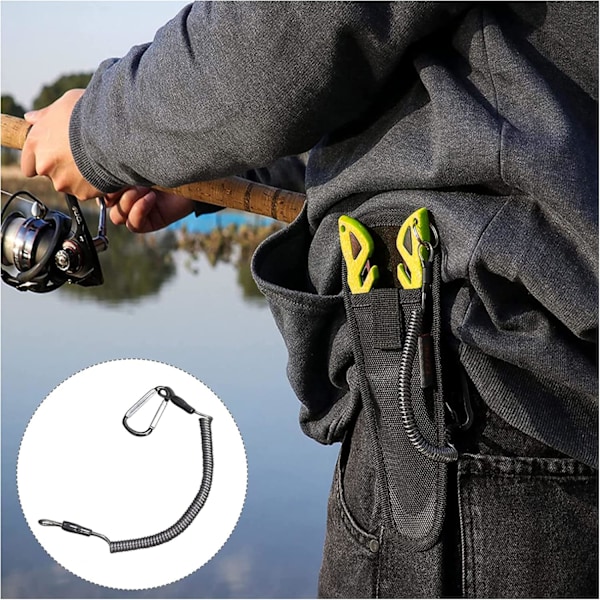 5 stycken nyckelring spiral elastisk fiske rep snöre sladd hopfällbar säkerhetslina med karbinhake för att förhindra förlorade nycklar tänger och verktyg