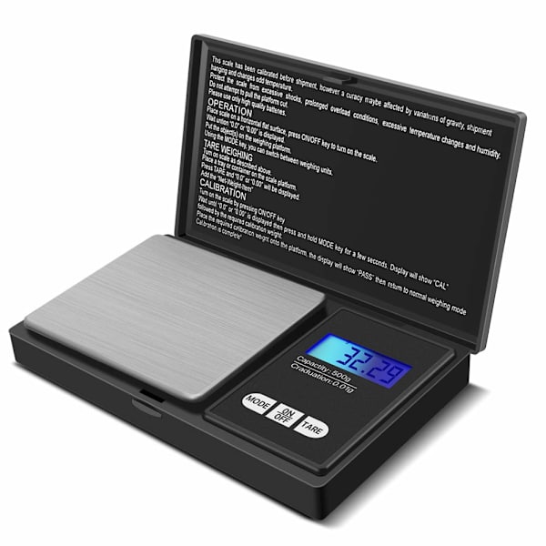 Precisionsskala, köksskala, smart skala med 7 enheter. Ficksskala med LCD-display, liten pulverskala, smycken, guld, ädelstenar, etc-500g