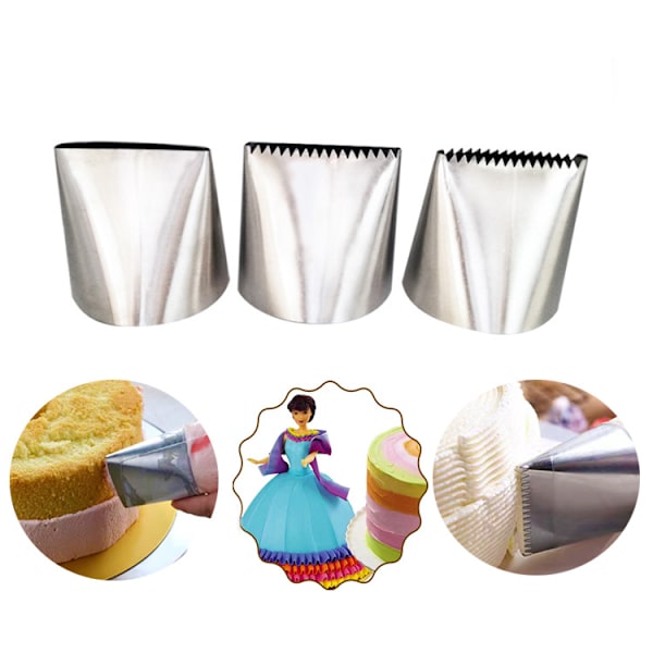 Kakepynttips, rustfritt stål dyser for kakeglasur, bakverk, fondant (stor)