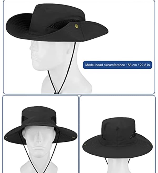 Vandreturshat med snor mod UV-stråler (sort)