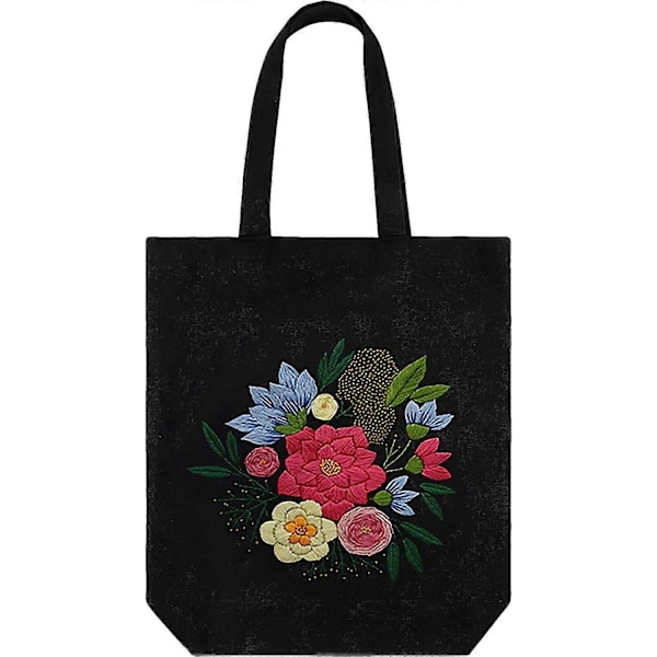 Broderikit på svart canvas, liten tygväska inklusive mönster och instruktioner, broderi-startkit med broderiväska, broderiram