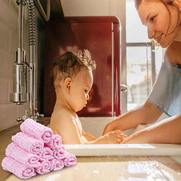 10 stk. Pink Muslin Baby Vaskeklude, Genanvendelige Naturlige Økologiske Bomuld, 30 x 30 cm Ekstra Bløde Baby Ansigtshåndklæder Vaskbare til Nyfødt Følsom Hud
