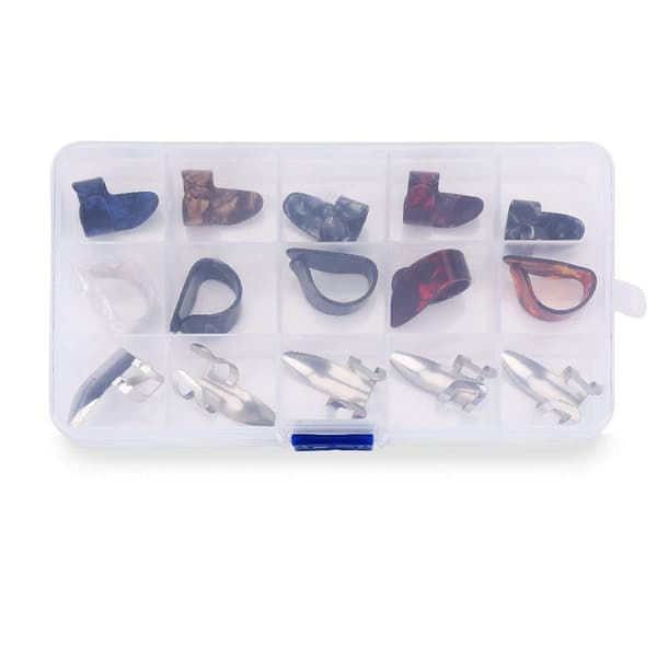 Tumgrepp Fingerpicks, Medium, Flat Angled, Celluloid Gitarr Fingerpicks Gitarr Paddle Set Tumgrepp Index Finger Metall Plast Paddles 15 Set Guita