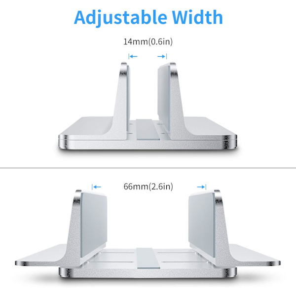 Sølv Vertikal Laptop Stativ, Justerbar Aluminium Laptop Stativ Bord Laptop Stativ til MacBook Pro/Air, iPad, Surface, HP, Lenovo, Tablet og Andre Skøder