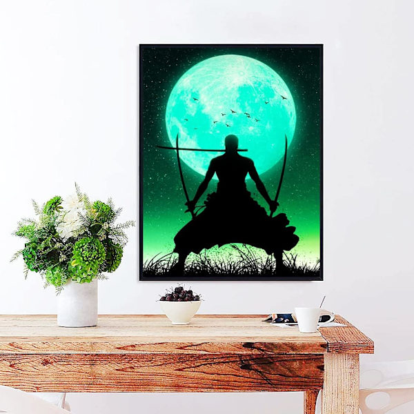 30x40cm One Piece Zoro Diamantmålning Kit för Vuxna Anime 5D Full Rhinestone Diamantmålning Set för Barn DIY Runda Sten Diamantbroderi för H