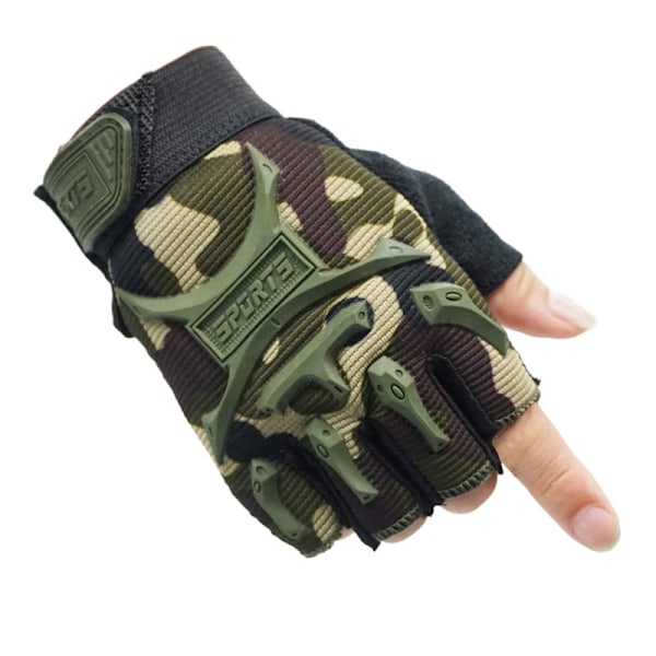 Size M [suitable for ages 6-9]-Long Keeper Half Finger Gloves for Ages 4-13 Kids Boys Girls Anti-Slip Sports Tactical Mittens