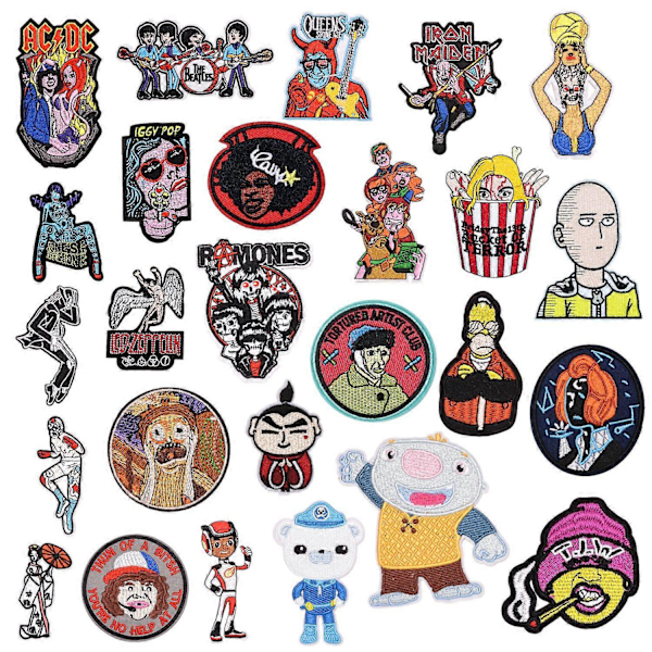Ett set med 26 tecknade figurer broderade runda klistermärken kläder väska jeans patch broderi klistermärken DIY strykning