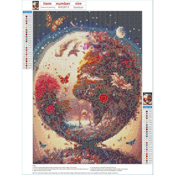 5D Full Diamond Painting för vuxna, 30x40cm Fantastisk Diamond Painting Moon Flowers Diamond Kit för barn, DIY Diamond Rhinestone Cross Stitch Crysta