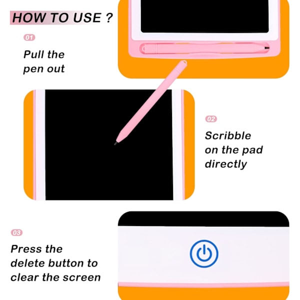 12 Tommer Farverig LCD Skrivetablet til Børn og Voksne Velegnet Bærbar (Pink), LCD Skrive Magic Tegnetablet Fantastiske Gaver til 3 4 5 6 7 År Gamle