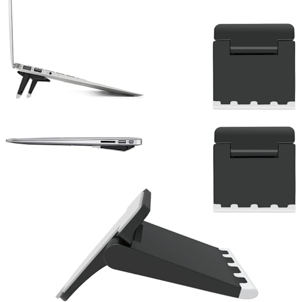 Set med 2 svarta minidatorstativ, osynligt laptopstativ, hopfällbart laptopstativ, lätt stativ, lämpligt för tangentbordstabletter och bärbara datorer