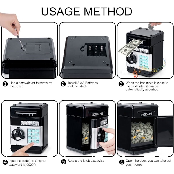 Elektronisk Sparegris for Barn 3-12 År, Sikker Sparegris med Kode Barne Pengeboks Sikker Sparegris ATM Leke Barnegave for Jente Gutt