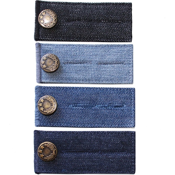 Jeans- og Skørteudvidelsesknapper i Denim - Komfortable Metal Knapper - 4 Stk. Assorterede Farver