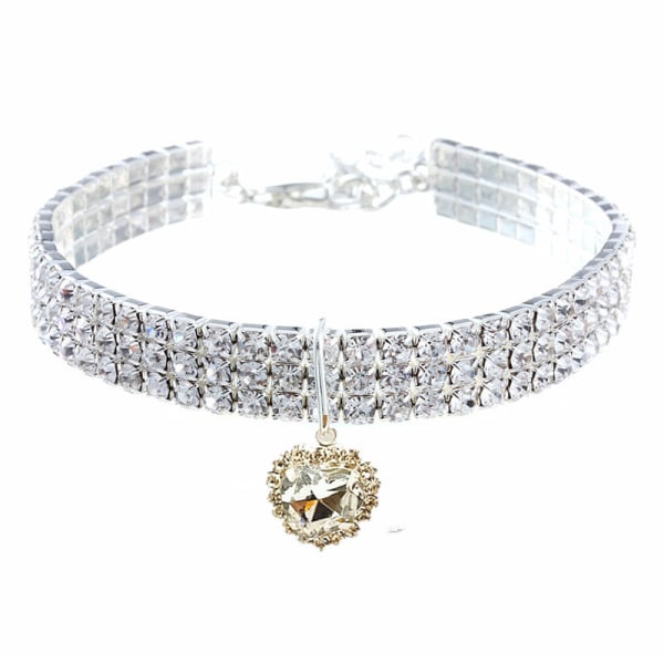 Djurhalsband med diamanter, justerbart kristalldiamant elastiskt hjärthänge Bröllop Katt Hund Small Pet Halsband Smycken(S) Silver