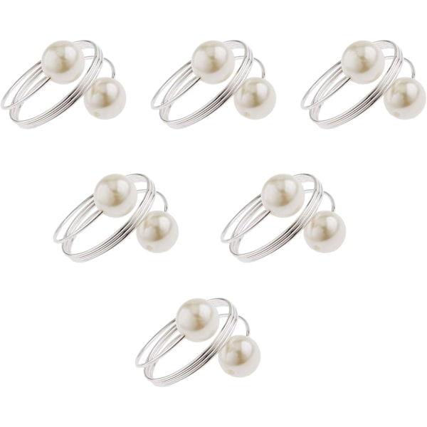 Silver Set med 6 servettringar med pärlor, bordsdekoration, gyllene servettring, diameter 4 cm, servettspänne pärla servetthållare för middagsbjudning bröllop C