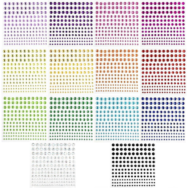 2300+ Rhinestone-klistremerker for ansikt, glitrende rhinestones, edelstensklistremerker for DIY, negler, kropp, sminkedekor - 3mm, 4mm, 5mm, 6mm