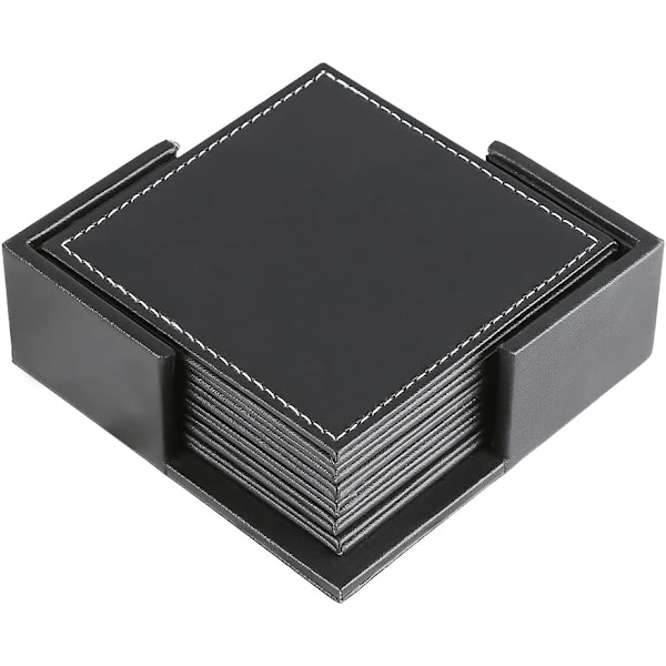 Set of 6 Black Leather Coasters