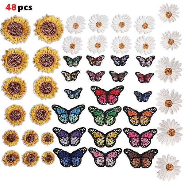 48 stk. Broderi Dekorative Strygemærker, DIY Sommerfugl Blomst Mærker Broderet Badge Sy-på Applikation Stryge-på Mærker til Tøj Jeans J