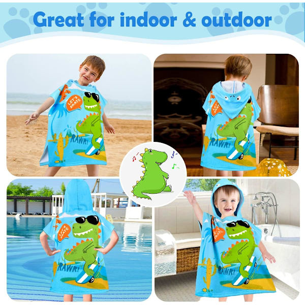 Barnens badponcho Dinosaurie badhandduk Strandhandduk Flickor badcape Pojkar Superabsorberande Snabbtorkande Huvad poncho Surf poncho Baby bad Utflykt