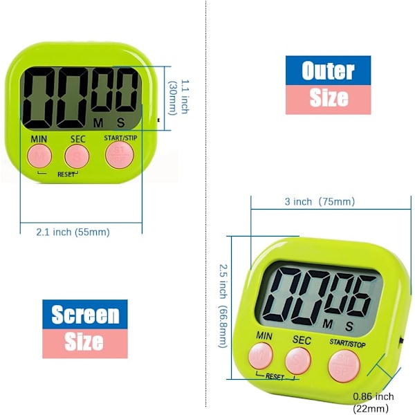 Magnetisk kökstimer med stor LCD-skärm, timers för matlagning, studier, högt alarm och nedräkning