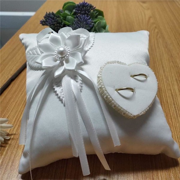 Bryllupsringpute, Rustikk Ringbærerpute - Bryllupsutstyr, Hvit Romantisk Bryllupsrose Ringboks Rose Hjerte Favør Bryllupsringpute 20*20cm
